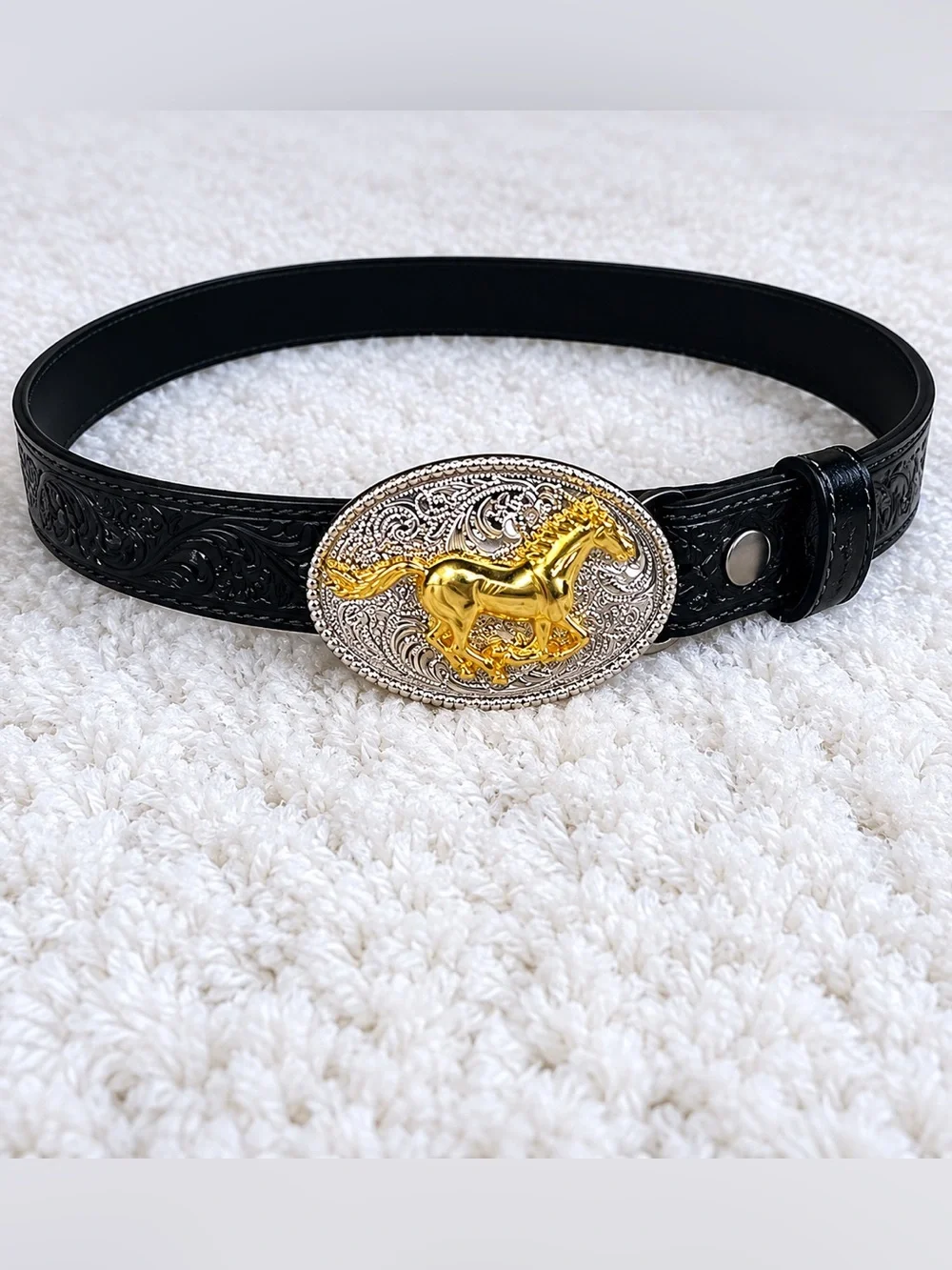 Kids Western Horse Buckle Belt Black Embossed Cowboy Cowgirl Youth Size 30